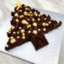 Brownie Christmas Tree made from chocolate chip brownies, with vanilla swirls, gold pearls and a gold star