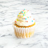 Vanilla Cupcake with white buttercream and colourful sprinkles