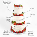 Three tier Fresh Berry Wedding Cake with semi naked buttercream, fresh berries and rosettes