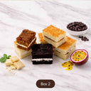 Three cake slices from the Sample Taster Box, including chocolate and carrot cake