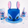 Stitch Cake, a two tier fondant cake shaped as Stitch with big ears and a 7th birthday message