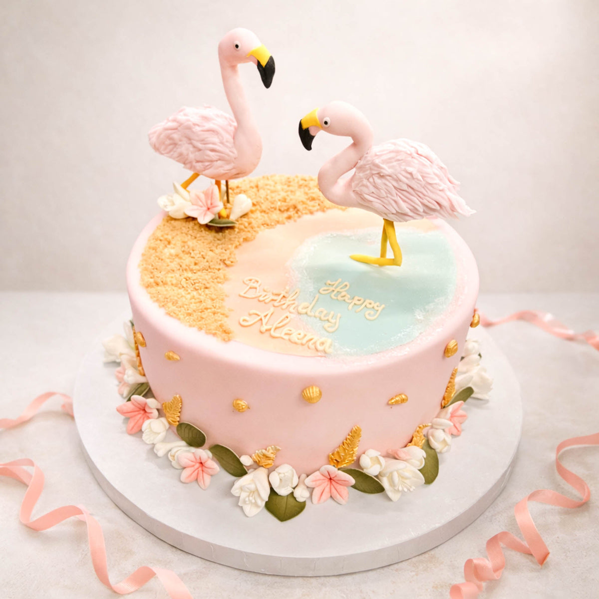 Flamingo Themed Birthday Cake