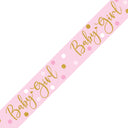 Pink Baby Girl banner with gold script and polka dots