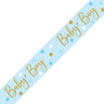 Pale blue Baby Boy banner with polka dots and gold glitter script