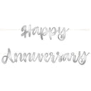 Silver Happy Anniversary banner in script lettering