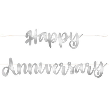 Silver Happy Anniversary banner in script lettering