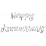 Silver Happy Anniversary banner in script lettering