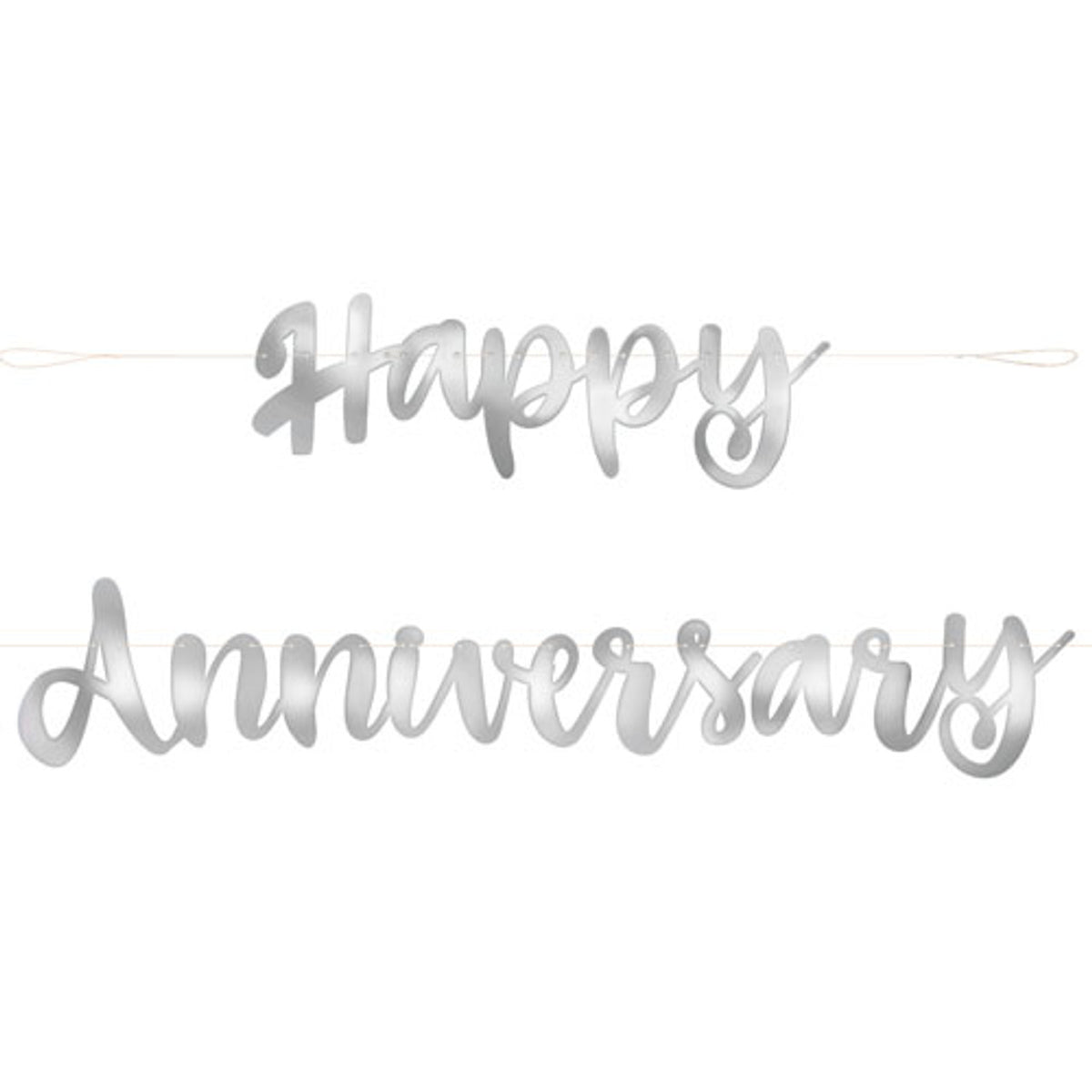 Silver Happy Anniversary banner in script lettering