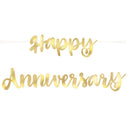 Gold foil Happy Anniversary banner in script lettering