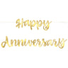 Gold foil Happy Anniversary banner in script lettering