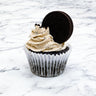 Oreo Cupcake with cookies and cream buttercream and an Oreo biscuit on top