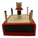 Custom cake with a boxing ring and a cat figure wearing red boxing gloves