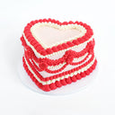 Vintage style Frilly Heart Cake in pink buttercream with red and ivory frills