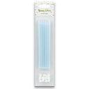 Pack of pale blue cake candles with white holders