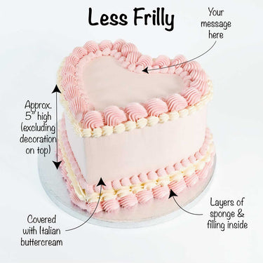 Frilly Heart Cake with pale pink buttercream, piped ruffles and a smooth centre for a message