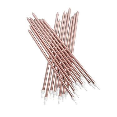 Pack of 16 extra tall 7 inch metallic rose gold cake candles