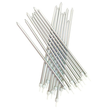 Set of 16 extra tall silver cake candles