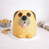 Puppy Cake decorated as a cartoon dog, with bone shaped biscuits and a rope toy