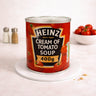 Soup Can Cake made to look like a tin of cream of tomato soup, with cherry tomatoes