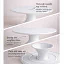 White ceramic cake stand with a weighted base, for cakes up to 10 inches