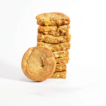 Stack of Lemon and White Chocolate Cookies with white chocolate chips