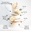 Three tier Naked Wedding Cake with buttercream and ivory roses