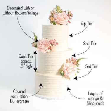 Three tier Rustic Wedding Cake with smooth buttercream, silk flowers and foliage