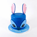 Two tier Stitch Cake in blue fondant with detailed features