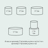 Cake size guide showing 6, 8, 10 and 12 inch round cakes about 5 inches tall, and a two tier cake about 10 inches tall
